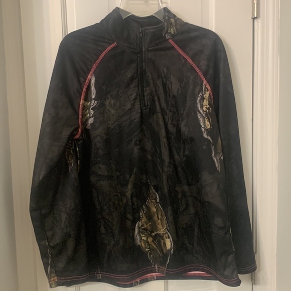 Cammo 1/4 zip Mossy Oak like new pink stitching Large 10/12 199% polyester - Picture 1 of 7